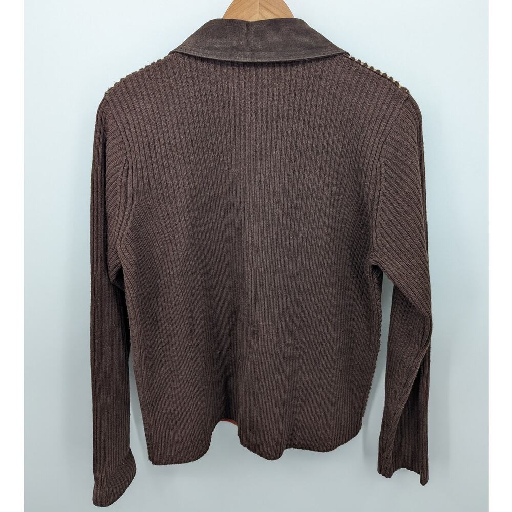 Vtg Patchwork Leather Jacket Sz Medium Ribbed Kni… - image 3